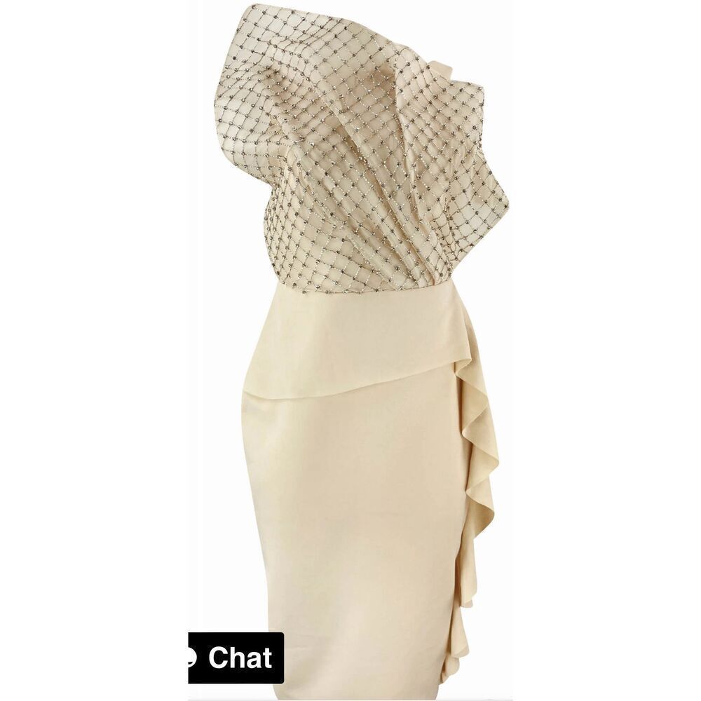 RACHEL GILBERT HAND-BEADED CREPE MIDI DRESS in Beige/Nude NWOT Size US 6 - Picture 5 of 6